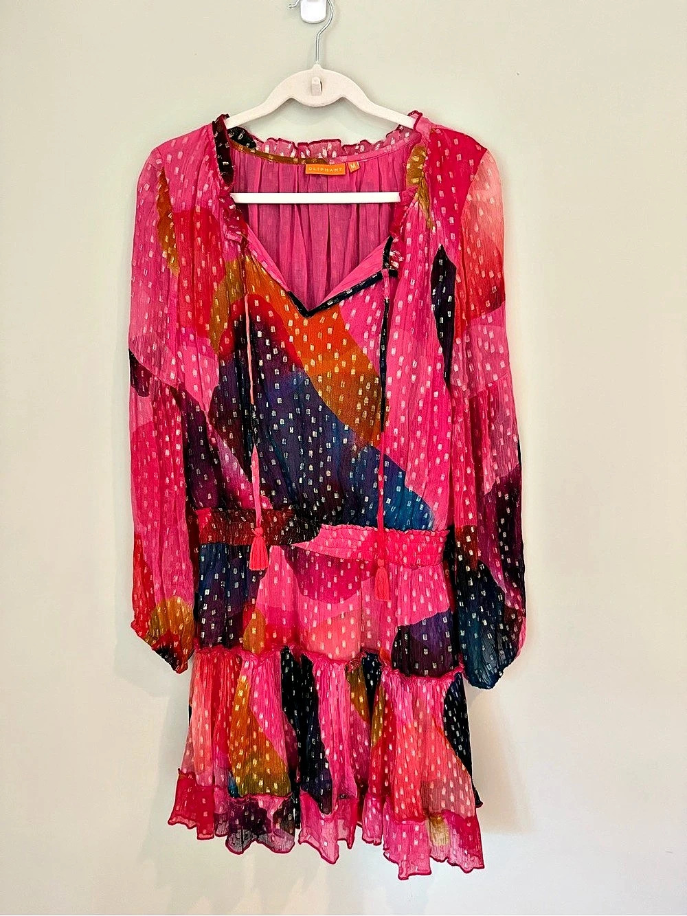 Oliphant Pink Multicolor Metallic Print Mini Dress Size M